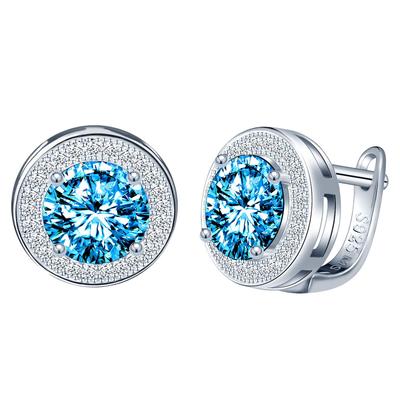 Silver Women's Earrings Aquamarine Sterling Silver 925 Cubic Zirconia Gift for a Woman