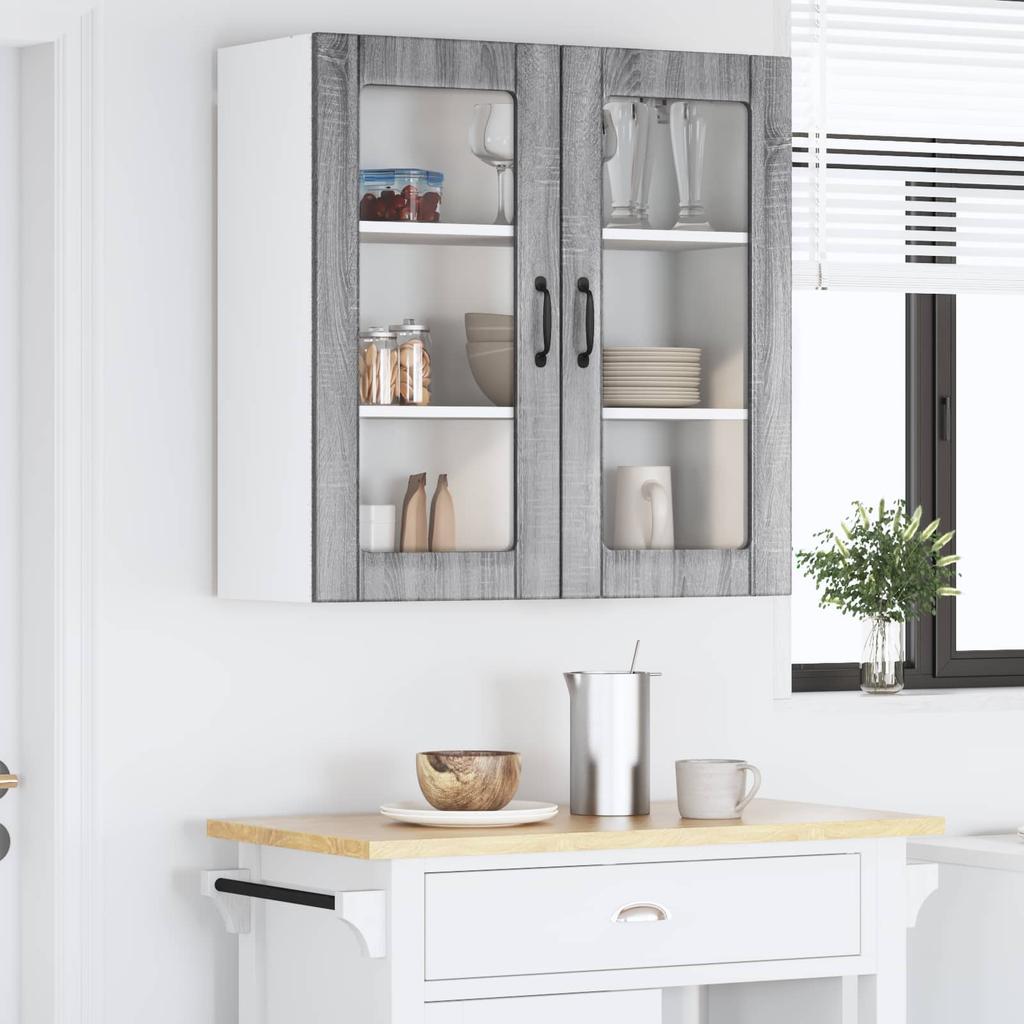 Wall Mounted Glass Cabinet LUCCA Grey Sonoma 80 x 31 x 80 cm