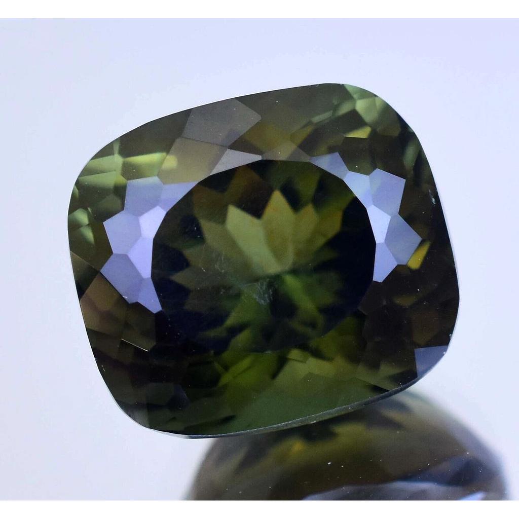 Natural Olive Green Hiddenite 23.70 Ct Cushion Certified Flawless Loose Gemstone