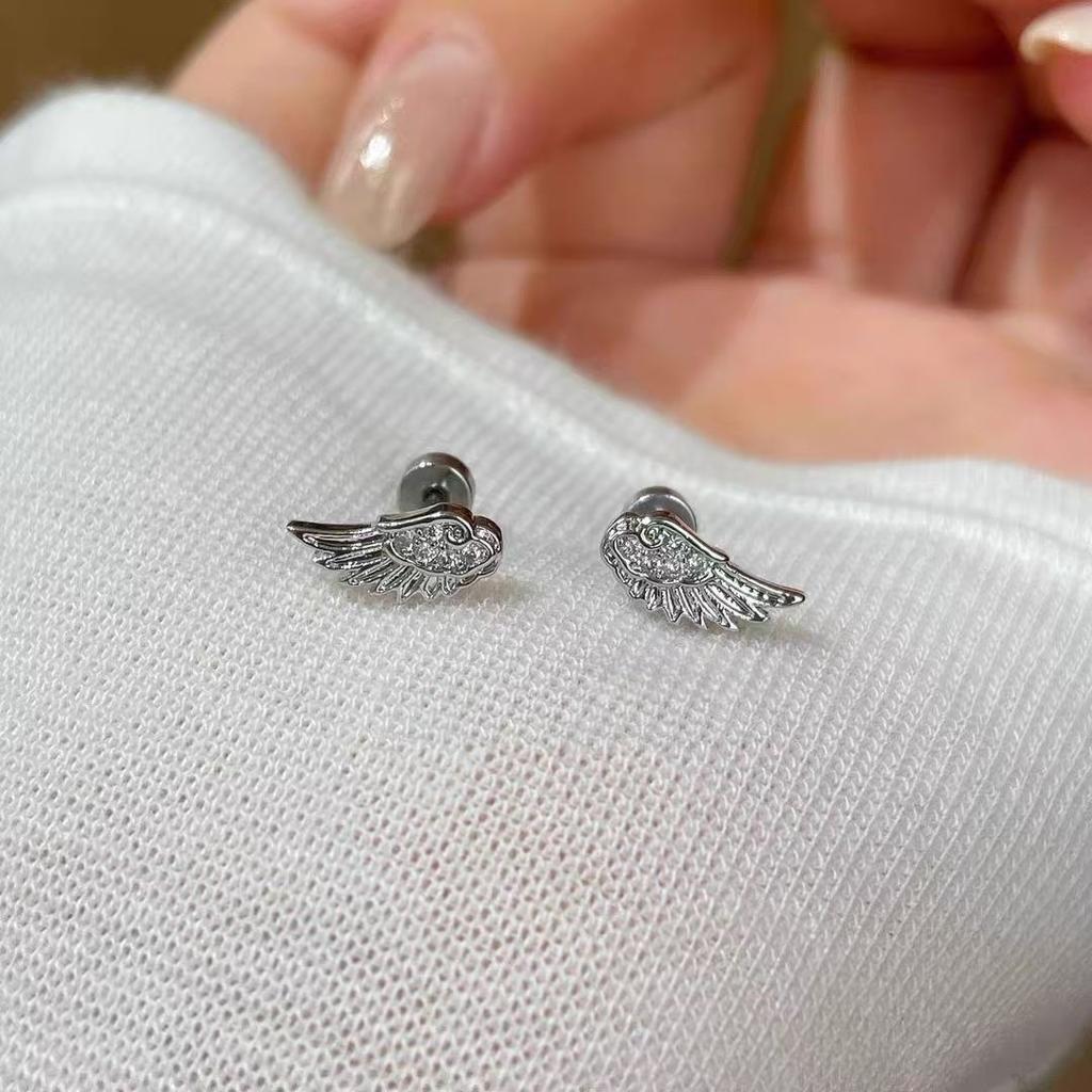 A Pair Vintage Couples Creative Angel Wings Stud Earrings Women Punk Studs Birthday Jewelry Gift