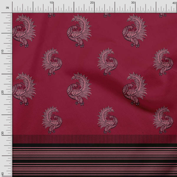 Soimoi Japonská krepová saténová látka pruhovaná a s panely s pávím vzorem, potisky po metru 42 palců