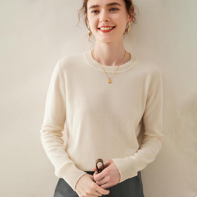 Women's 2024 Pure Cashmere Round Neck Sweater - Warm, Casual, and Elegant Commute Top