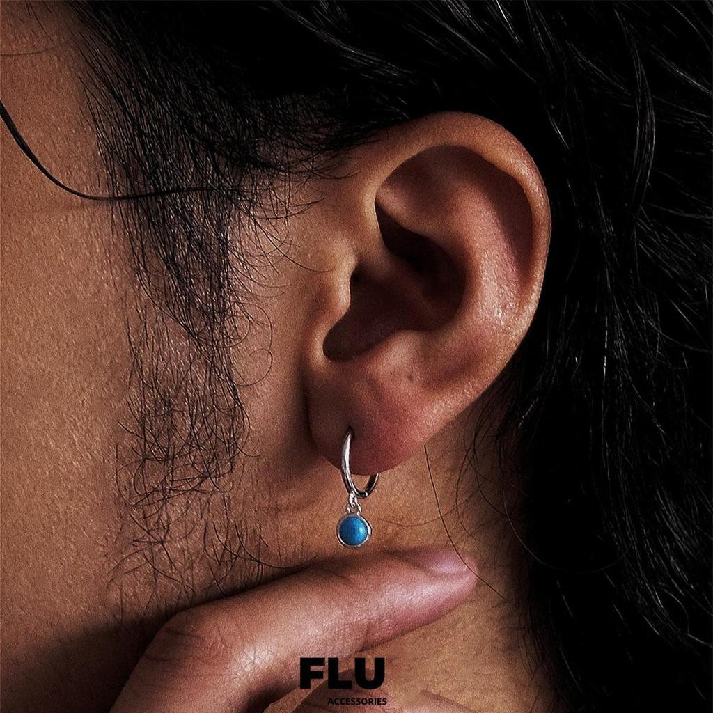 Original Turquoise Teardrop Earrings: S925 Silver, Oxidized Retro Dangle for Men, Trendy High Street Ear Cuffs