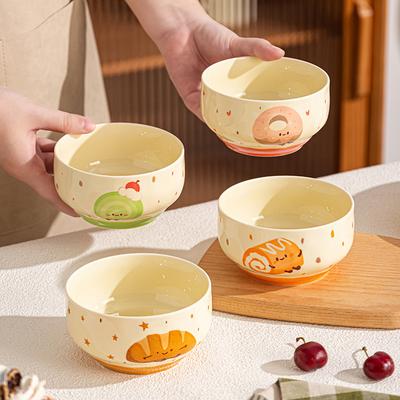Cute Cartoon Hand Drawn Ceramic Bowls Household Daily Restaurant Homehold Tableware Noodles Rice Breakfast Milk Oats Fruit Bowl