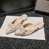 Summer New Shoes for Women Beautiful Slipper Pointed Toe Pearl Bowknot Casual Sandals Girl Match Dress Heels Mules Slides