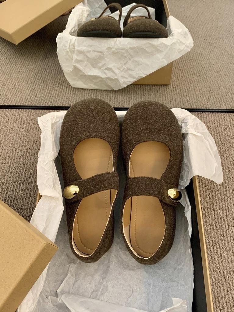 Flat-bottomed Gray Mary Jane Shoes Women's Outerwear One-word Belt Retro Single Shoes