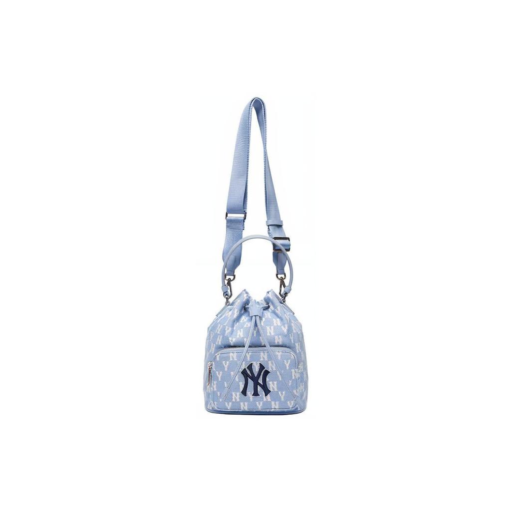 MLB Monogram Series NY Yankees Vintage Floral Print Letter Logo Polyester Bucket Bag Women bags Blue 3ABMS012N-50BLL