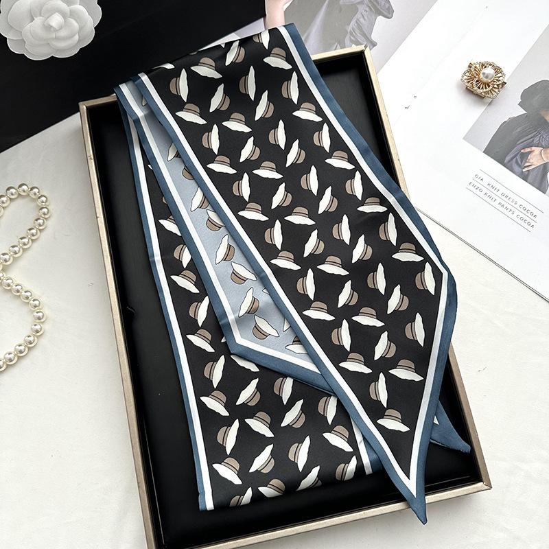Double-sided Long Strip Small Silk Scarf Women's Professional Wear Spring and Summer New Decorative Small Scarf Tied Hair Band Streamer