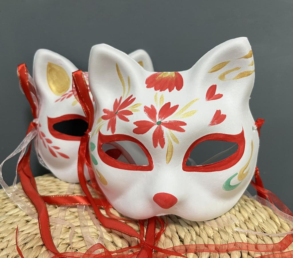Fox Paper Pulp Set of Fox Half 2 [WEJUB] Masks, Cosplay, Couple's 2, Japanese-Style Masks, Mask, Halloween, Hand-Painted (Red, Masks)