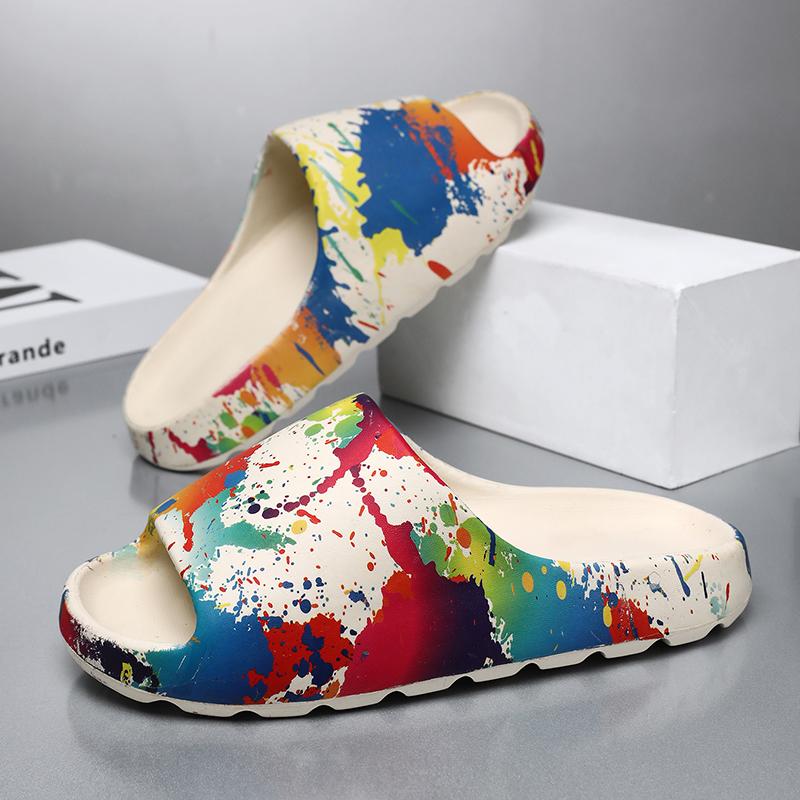 Yto Curtain Men's Large Size Painted Thick-Soled Sandal Shoes, New Summertime Style, Anti-Skid Daily Flip-Flops, Beach Slide Shoes Cm