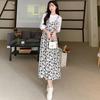Summer Splicing Fake Two-piece Floral Strap New Dress Fashionable and Thin Loose Short-sleeved Long Dress Korean Version Skirt