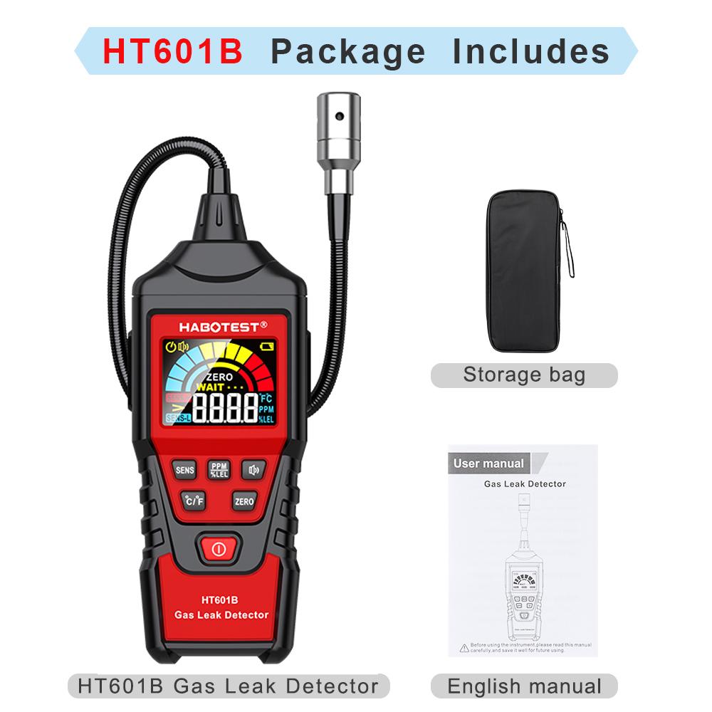 HABOTEST HT601B+PRO Gas Leak Detector 0-9999PPM Flexible probe Quick response Combustible Natural Methane Gas Detector