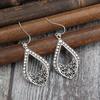 Vintage Ethnic Silver Color Metal Carving Alien Geometry Pattern Dangle Earrings for Women Accessories