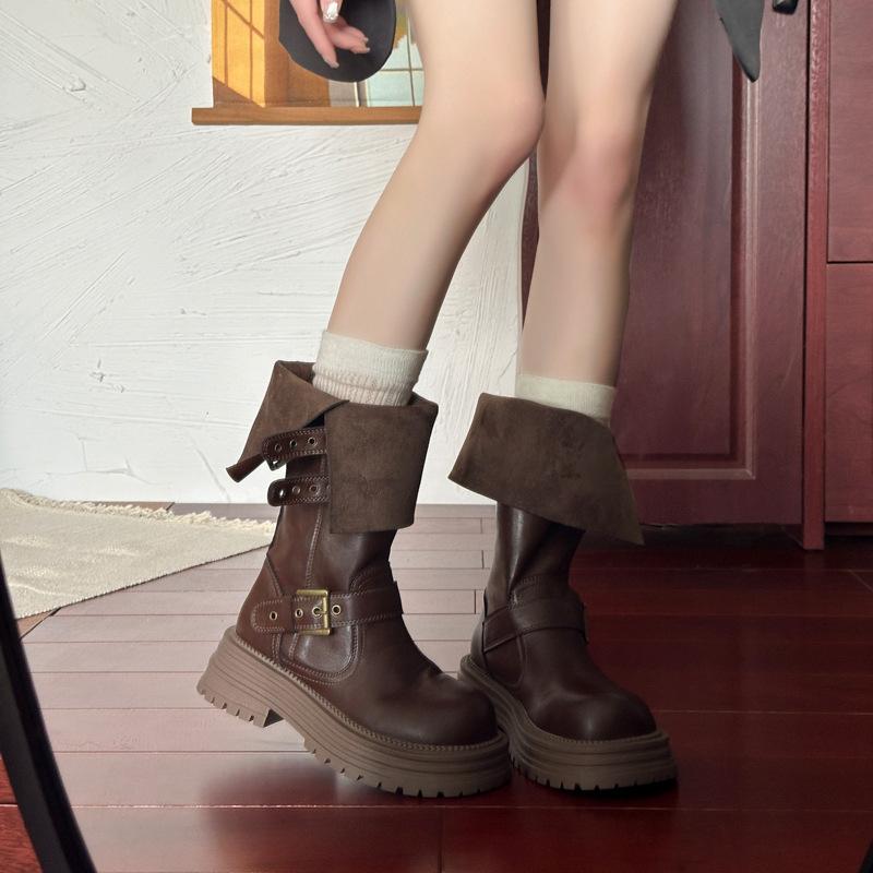 

European and American platform Maillard boots women s 2025 new autumn and winter retro velvet medium tube knight boots 39