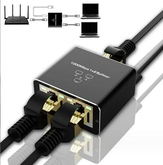 RJ45 Gigabit Network Cable Splitter 1-to-3 Adapter for Broadband Routing