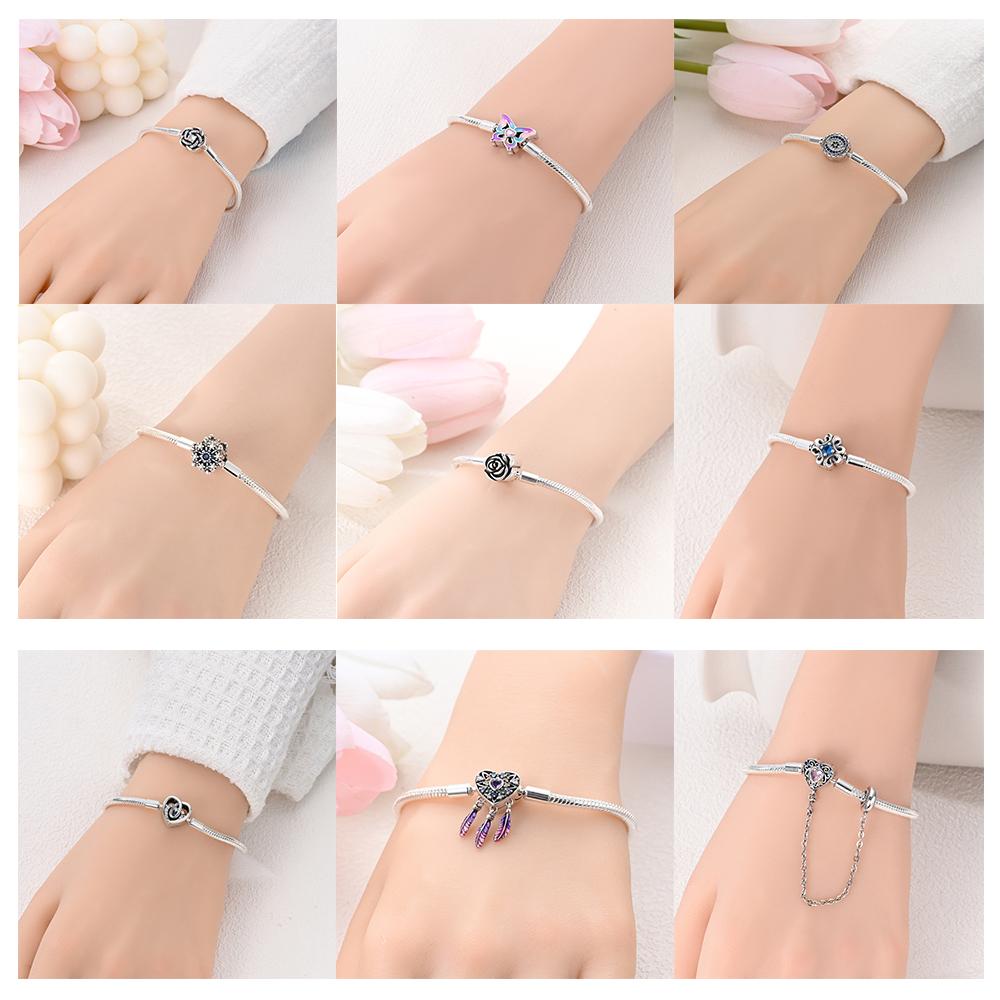 925 Silver Clover Butterfly Snowflake Bracelet Bracelet Fit Original Charm Bead DIY Design Jewelry Women