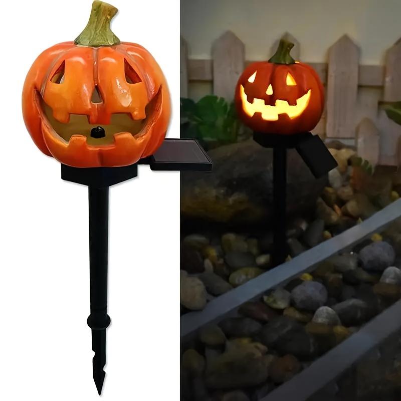 Solar Powered Pumpkin Stake Lights - Decorative Outdoor Garden, Patio, and Lawn Halloween Decorations with Energy-Efficient Lighting