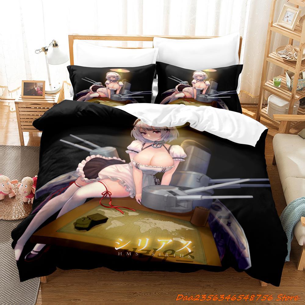Sexy Azur Lane Sirius Beding Set Carton Anime Thre-piece Set Adult People Kid Bedrom with Soft Fabric Duvetcover Sets 3D Kawai Girl Game Bed Set