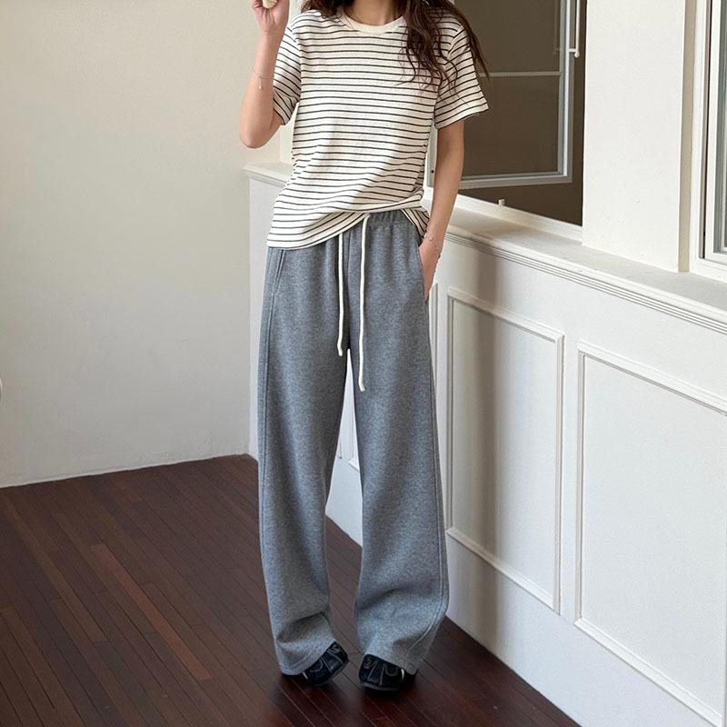 

Spring Slimming Wide-Leg High-Waisted Drawstring Pants for Women Medium серый