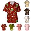 Men's Christmas Print V-Neck Short Sleeve Scrub Top with Chest Pocket