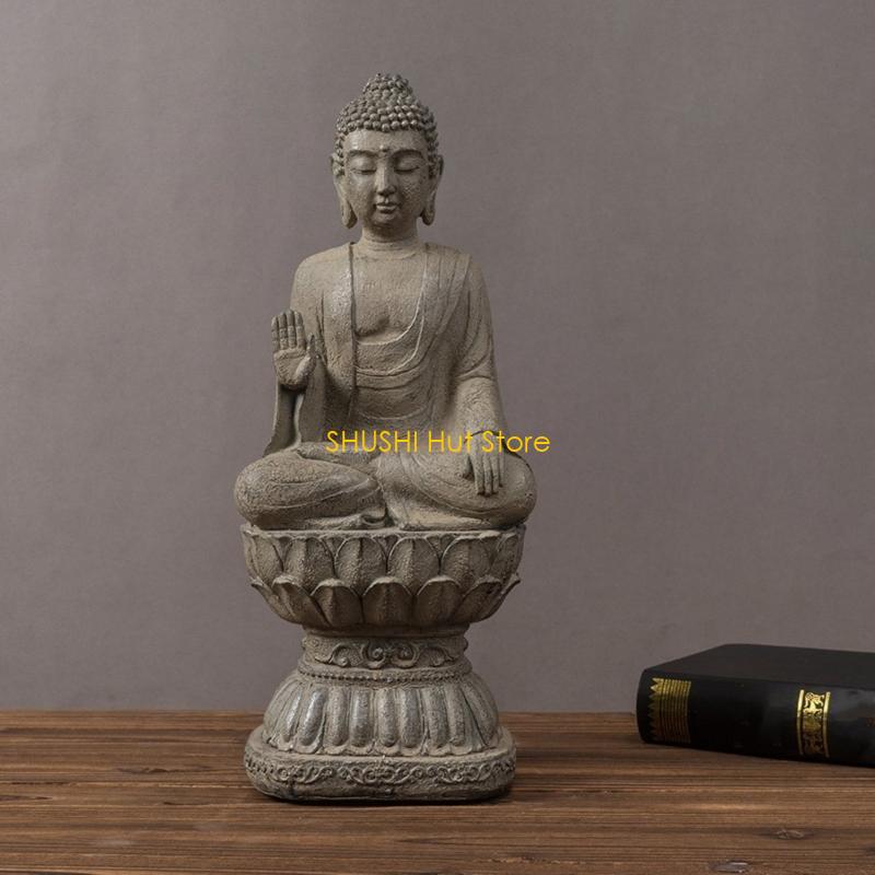 Meditating Buddhas Statue for Meditations Resins Buddhist Figurine Spiritual Sculpture Home Desktop Decoration Ornament D57B