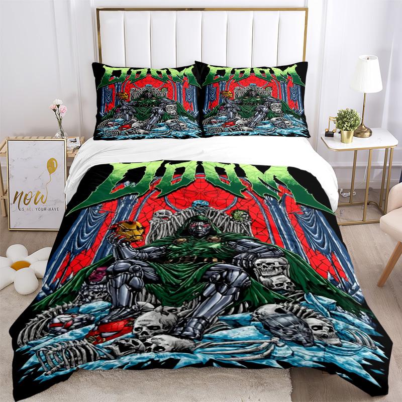 Doom Lord Bedding 3 Piece Set HD Print Duvet Cover Pillowcases for Teens Adult Bedroom Decoration Christmas Gift