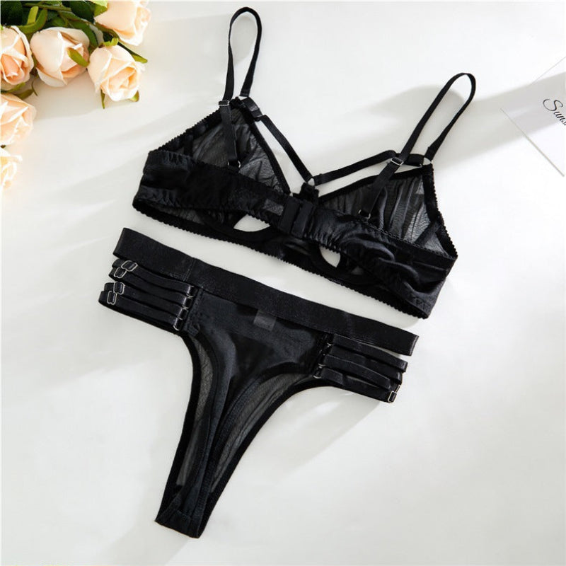 Transparent Mesh Non Wired Motorcycle  Lingerie Set Underwear