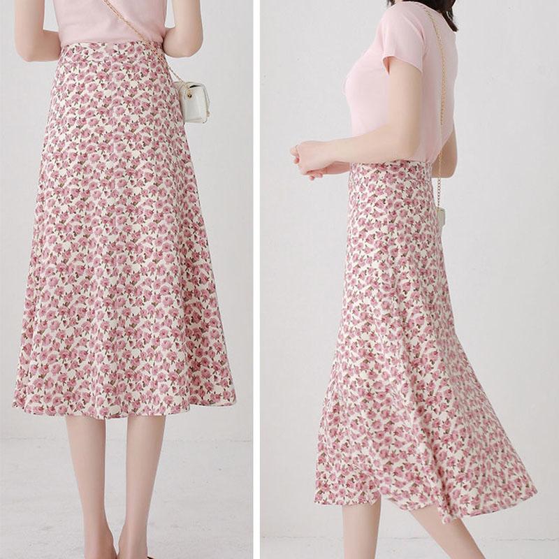 Floral Aline Skirt Womens Skirt High Waist Chiffon Print Midi Skirt Small Daisy Flower Skirt