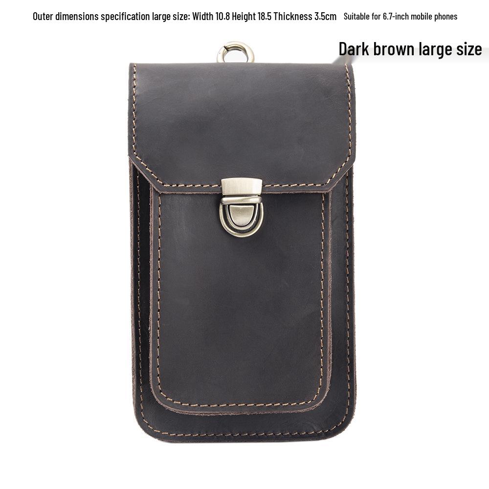 Men's Genuine Leather Waist Bag - Crazy Horse Cowhide Mobile Phone Holster for Outdoor & Construction Use