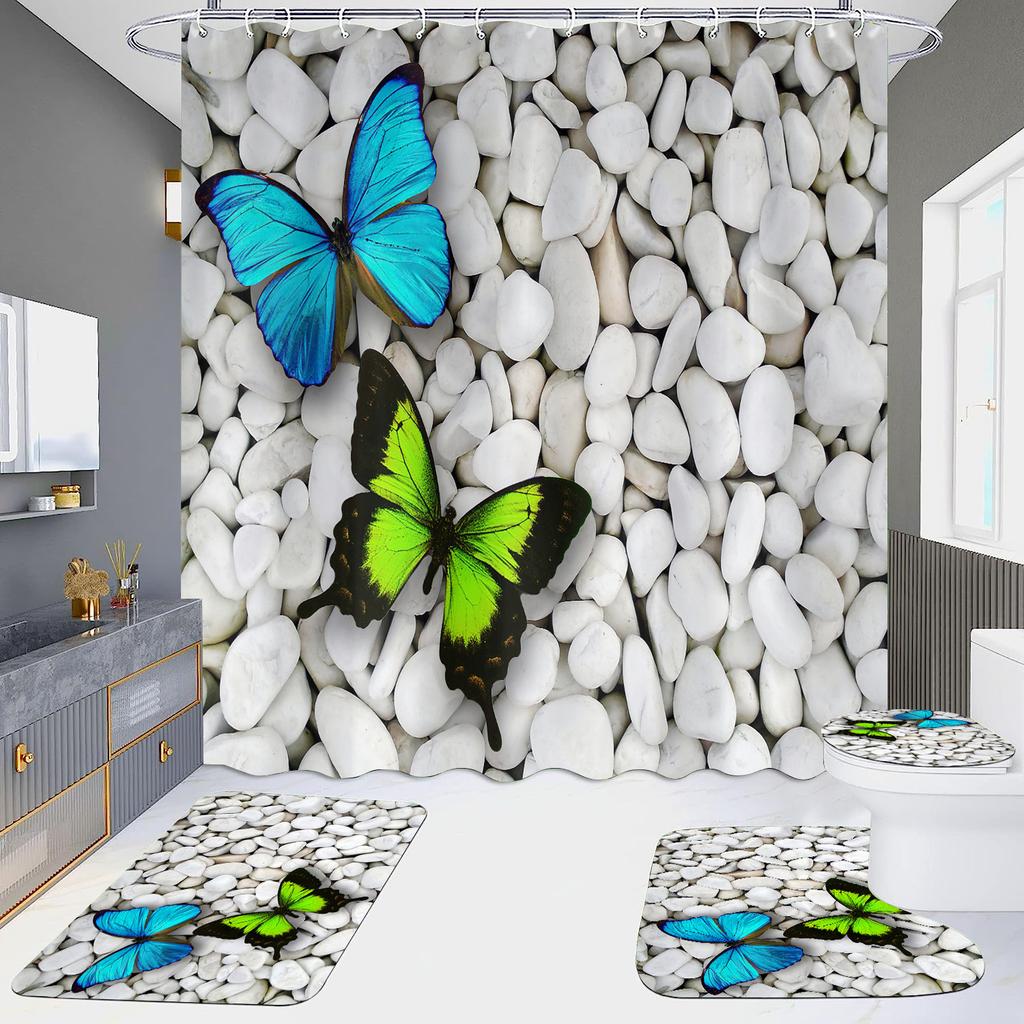 4-Piece Shower Curtain Set with HD Digital Printing | Waterproof, Drill-Free, Ideal for Home/Hotel Bathroom Partition