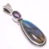 Natural Labradorite,Amethyst 925 Solid Sterling Silver Gift Pendant 1.58" b0H76