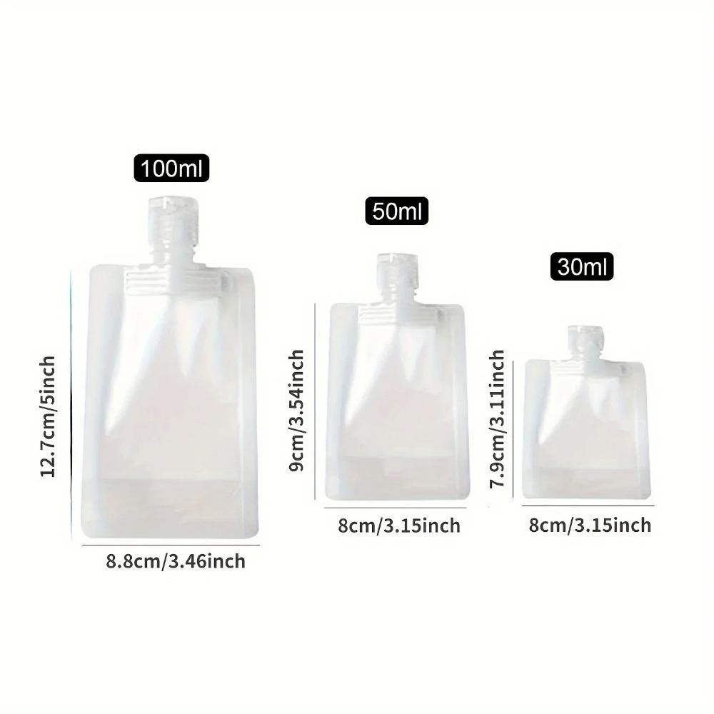 10 PCS 30/50/100ml Travel Size Empty Squeeze Bags Lotion Dispensing Bags Reusable Liquid Leakproof Shampoo Cosmetic Storage Bags