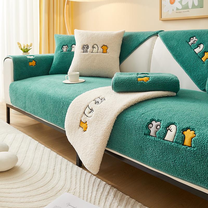 New Internet Celebrity Sofa Cushion Winter Plush Thickened Seat Cushion Non-Slip Light Luxury Leather Sofa Cover Cloth Towel
