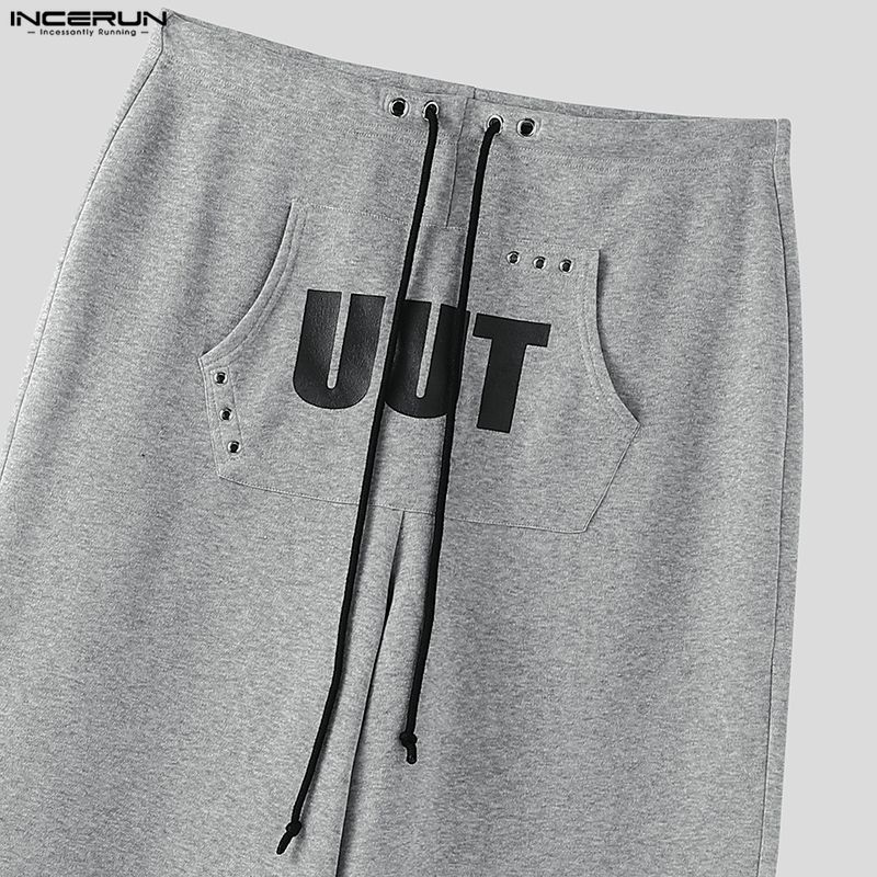 INCERUN Jarní Pánské Stahovací Elastický Pas Potisk Písmen Dlouhé Kalhoty Sportovní Kalhoty