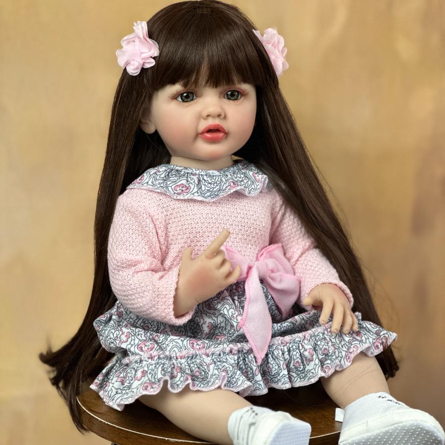 BZDOLL Realistic Reborn Baby Full Soft Vinyl Body Girl Doll 55 CM 22 Inch Lifelike Long Hair Princess Toddler Bebe Birthday Gift