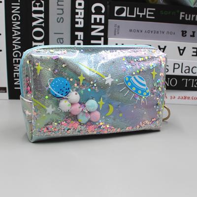Large Capacity Planet Glitter Cosmetic Bag Cute Starry Makeup Pouch For Girls Student Pencil Case Travel Toiletry Bag