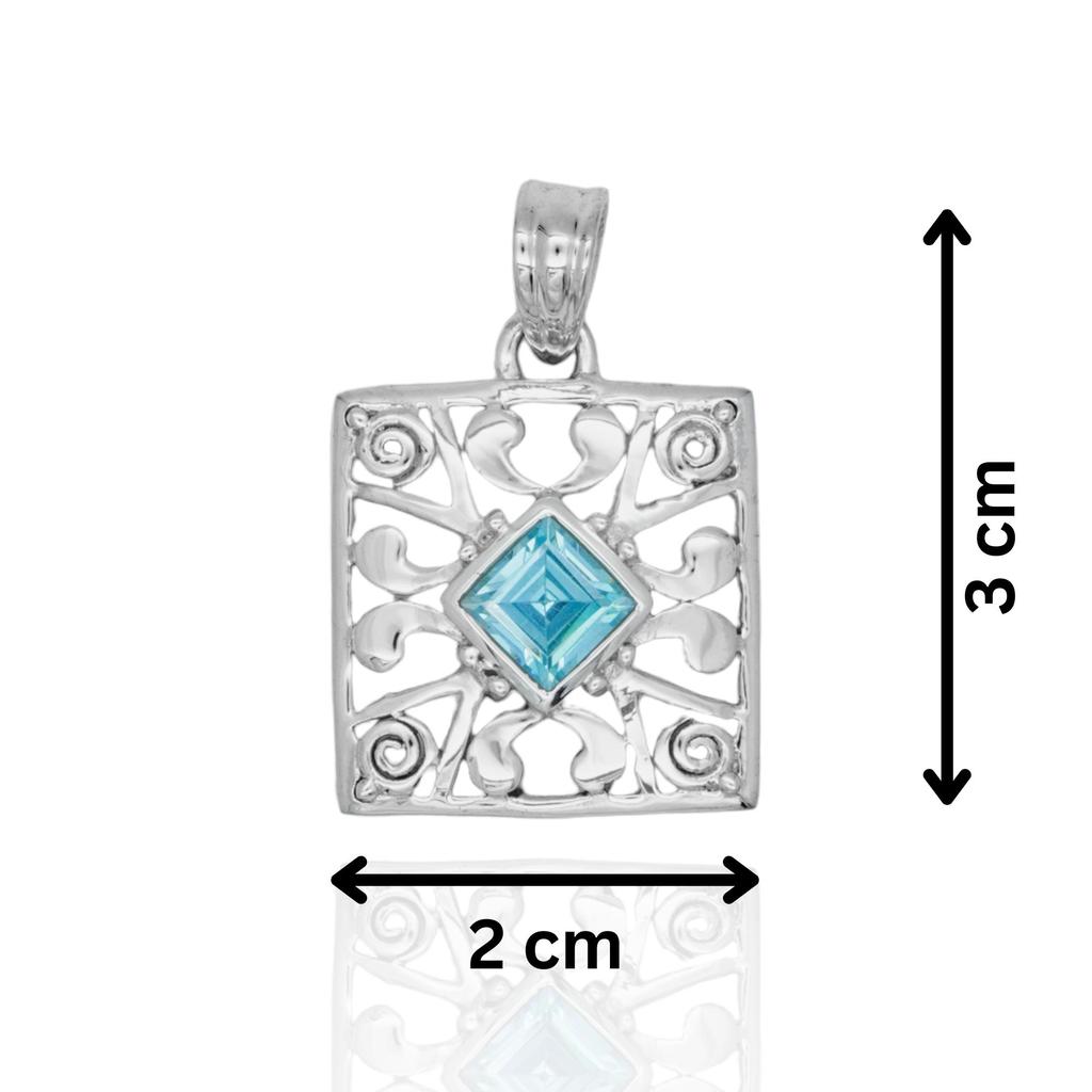 Sky Blue Topaz pendant, 925 silver Pendant, women's pendant, gift for her, Statement pendant, Square Pendant
