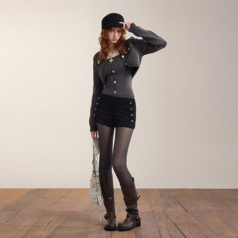unifree Punk Metal Buckle Knitted Vest & Cardigan Set