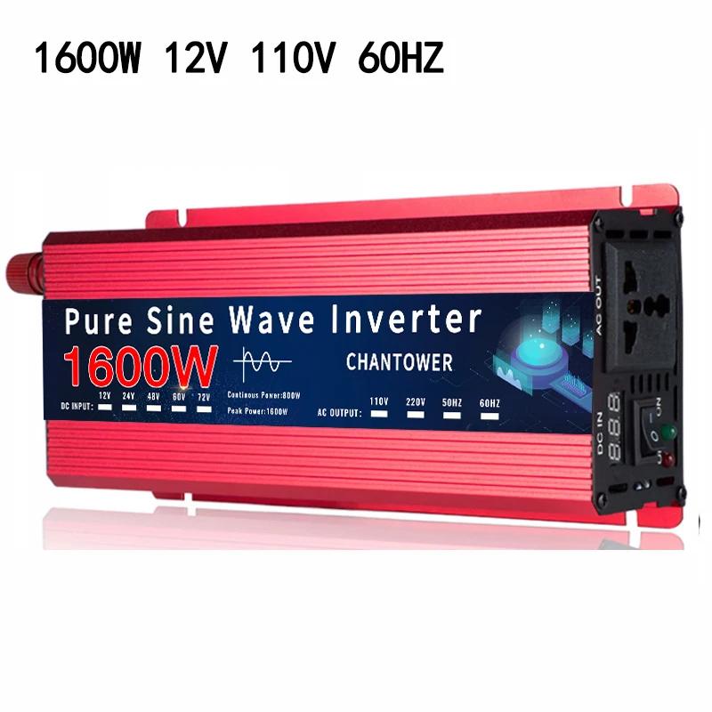 Inverter 12v/24v To 110v/220v Pure Sine Wave Inverter 12v 220v 1000W 1600W DC To AC Portable Auto Converter Car Solor Inverter