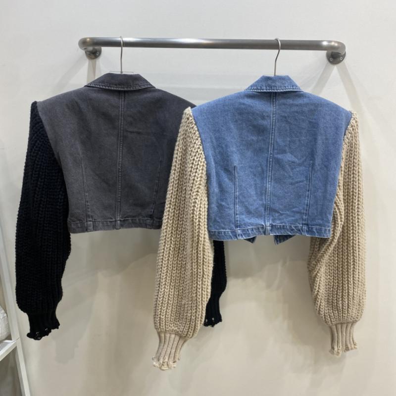 Spliced Denim Jacket Women  Autumn Winter New Long Sleeve Loose Jackets Vintage Casual Turn Down Collar Short Coats