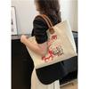 Women's Large Capacity Cartoon Canvas Bag Cute Strawberry Bear Shoulder Bag Fashion Handheld Tote Bag