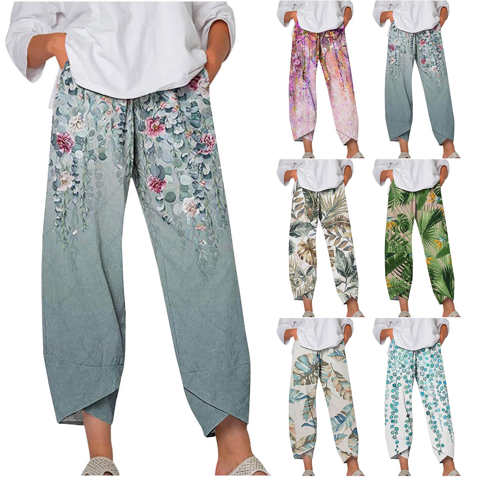 

Женские эластичные пуговицы на талии с принтом тонкие эластичные брюки-скинни брюки