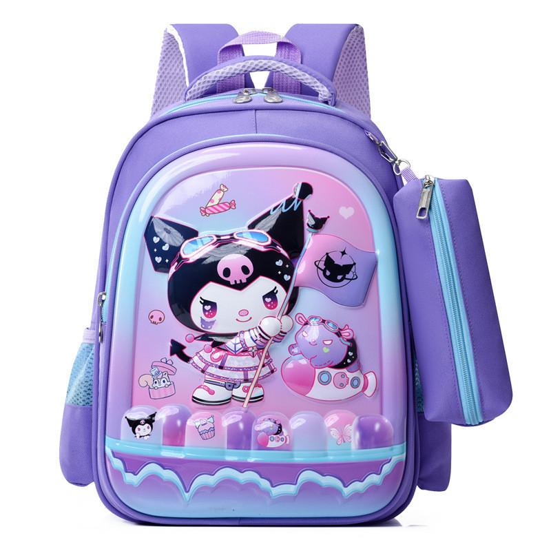 Trendy Kids Backpack Spiderman Kuromi Preschool Bag Cute Nylon Cartoon Design Purple Kuromi