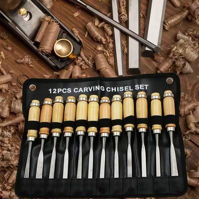12Pcs Wood Turning Chisels Set, Woodworking Carving Tools High Speed Steel Wood Groove Parting Tool  for Woodcarving Accessories