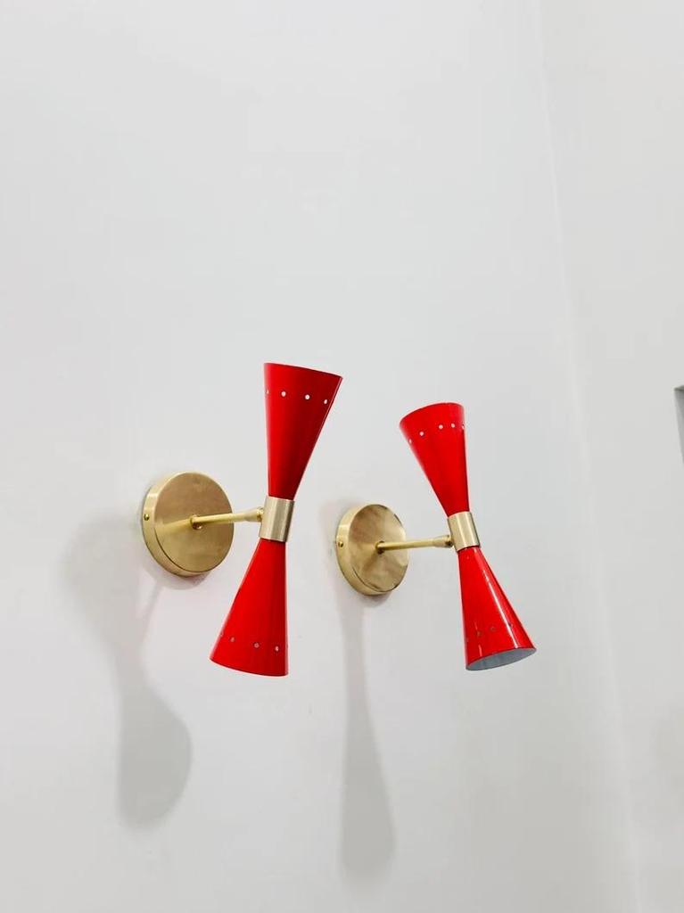 Mid Century Modern Brass Wall Sconce - Diabolo Italian Design - Vanity Lighting
