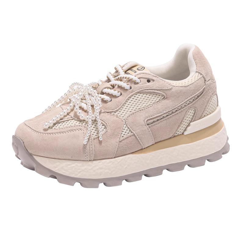 Small Thick Bottom Inner Height Increase Female Mesh Retro Breathable Pearl Casual Fashion Female