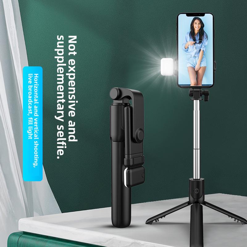 R1S Tripod Selfie Stick: Portable Phone Holder with Fill Light for Outdoor Streaming