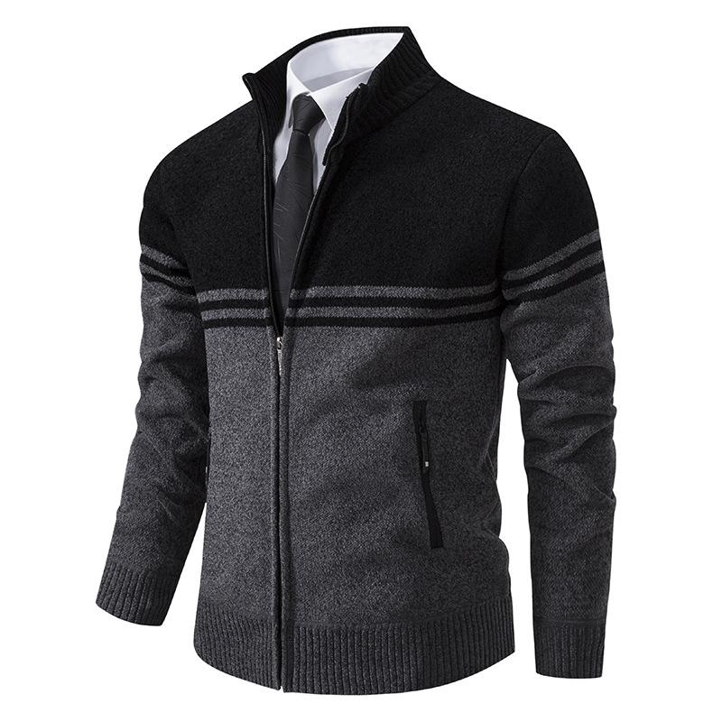 Men's Autumn Loose Casual Thickened Colorblock Stand Collar Knitted Cardigan