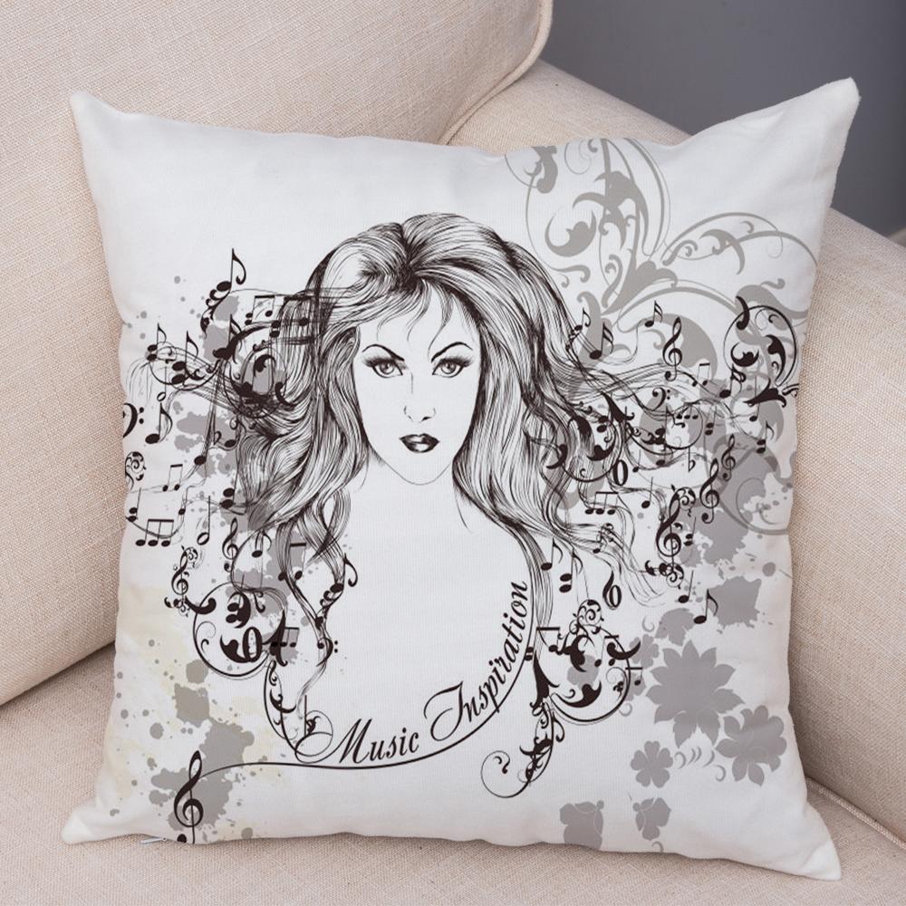 Boho Woman Art Pillowcase Double Print Fashion Lady Cushion Cover Soft Plush Portrait Pillowcase Bedroom Decor