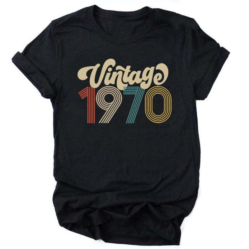 Camiseta De Aniversrio Vintage 1970 Feminina Top Grfico Preto Harajuku Festa De Aniversrio De Quarentena Streetwear Casual
